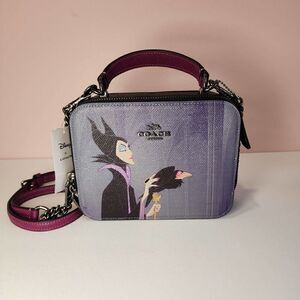 NWT Coach CC376 Disney X Coach Box Crossbody With Maleficent Motif Black
